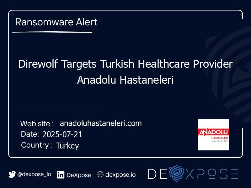 Direwolf Targets Turkish Healthcare Provider Anadolu Hastaneleri