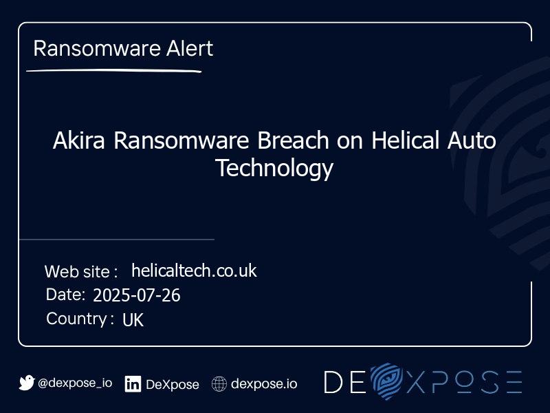 Akira Ransomware Breach on Helical Auto Technology