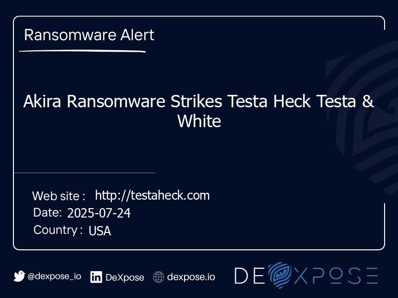 Akira Ransomware Strikes Testa Heck Testa & White