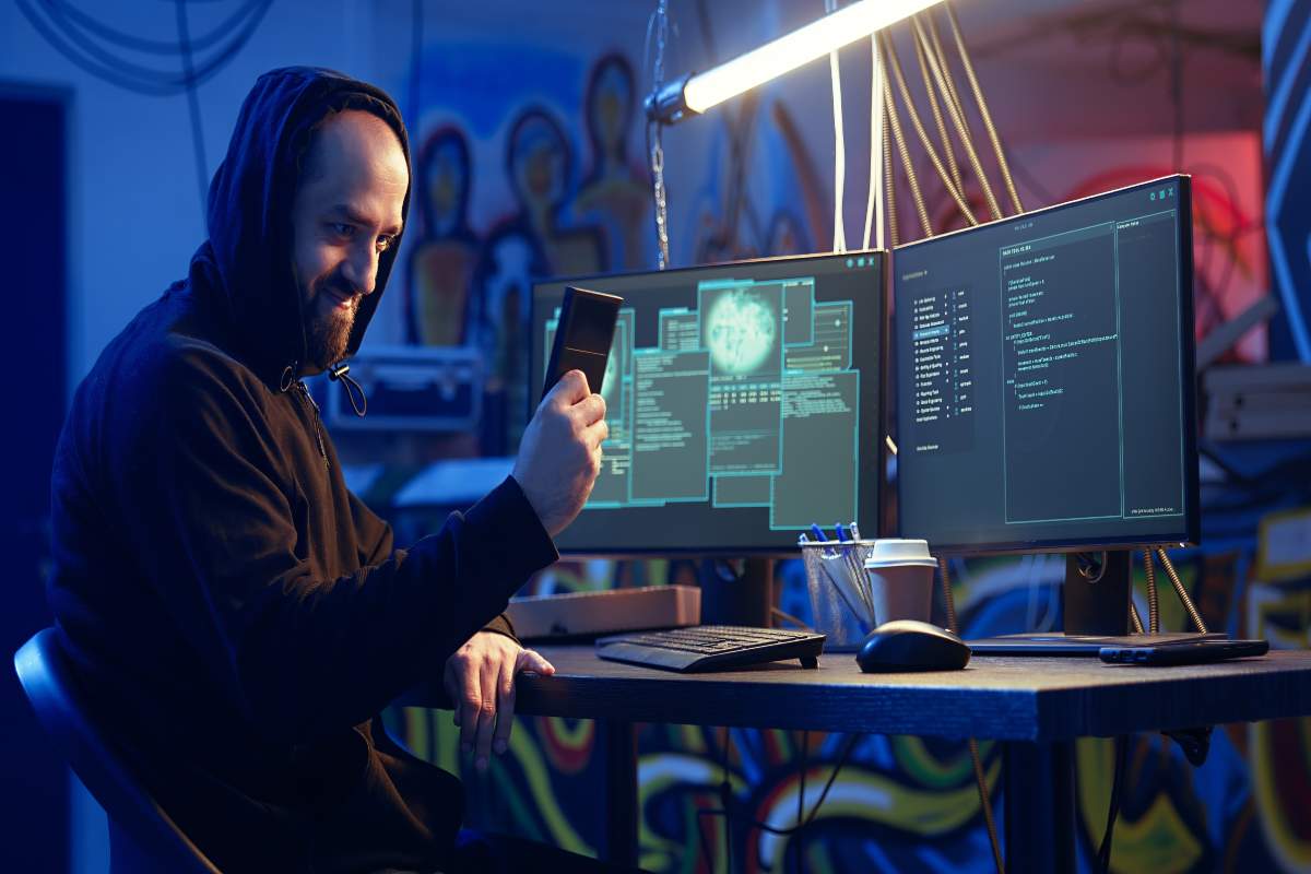 Cyber threat management illustration with shield and data icons