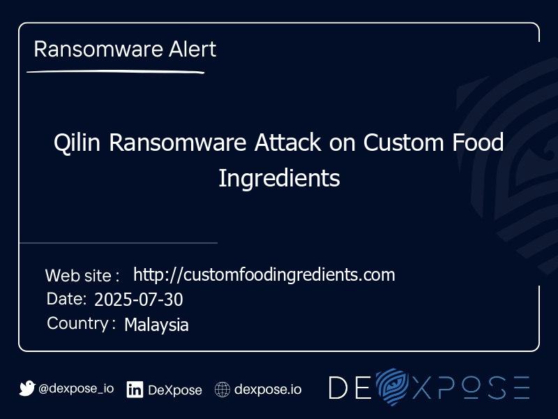 Qilin Ransomware Attack on Custom Food Ingredients