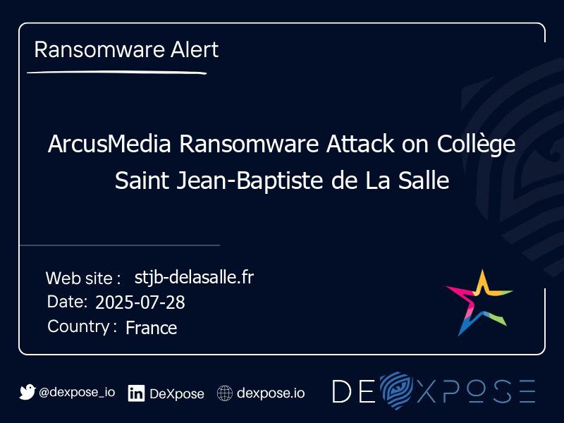 ArcusMedia Ransomware Attack on Collège Saint Jean-Baptiste de La Salle