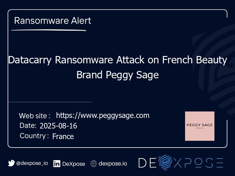 Datacarry Ransomware Attack on French Beauty Brand Peggy Sage