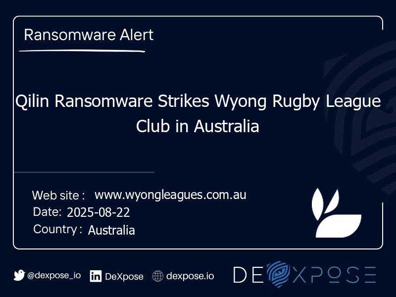 Qilin Ransomware Strikes Wyong Rugby League Club in Australia