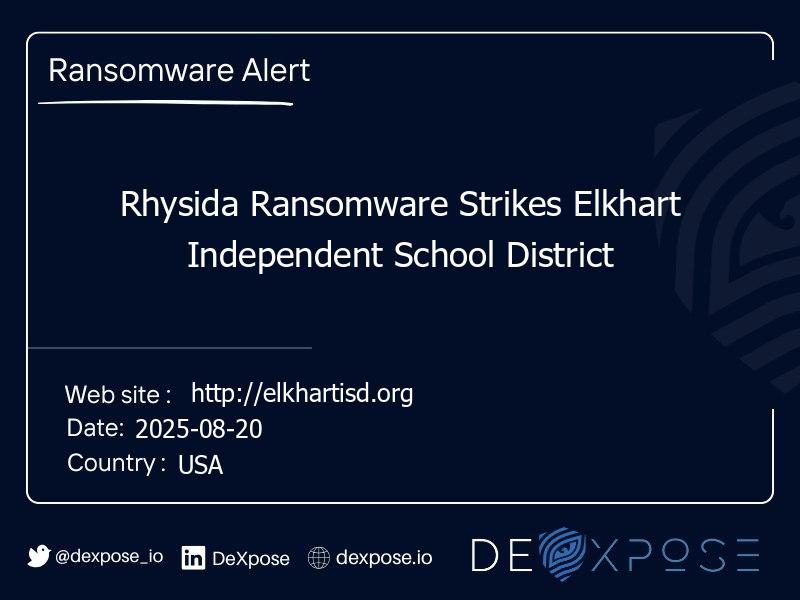 Rhysida Ransomware Strikes Elkhart Independent School District