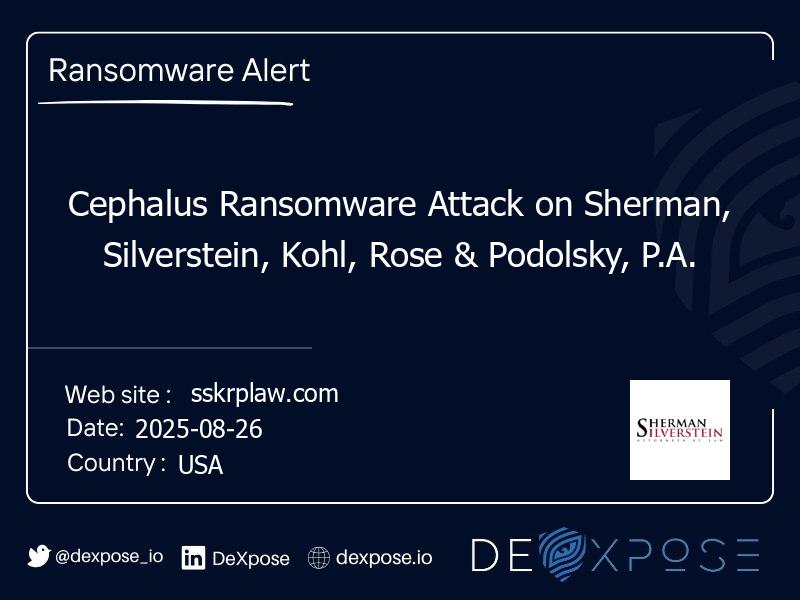 Cephalus Ransomware Attack on Sherman, Silverstein, Kohl, Rose & Podolsky, P.A.