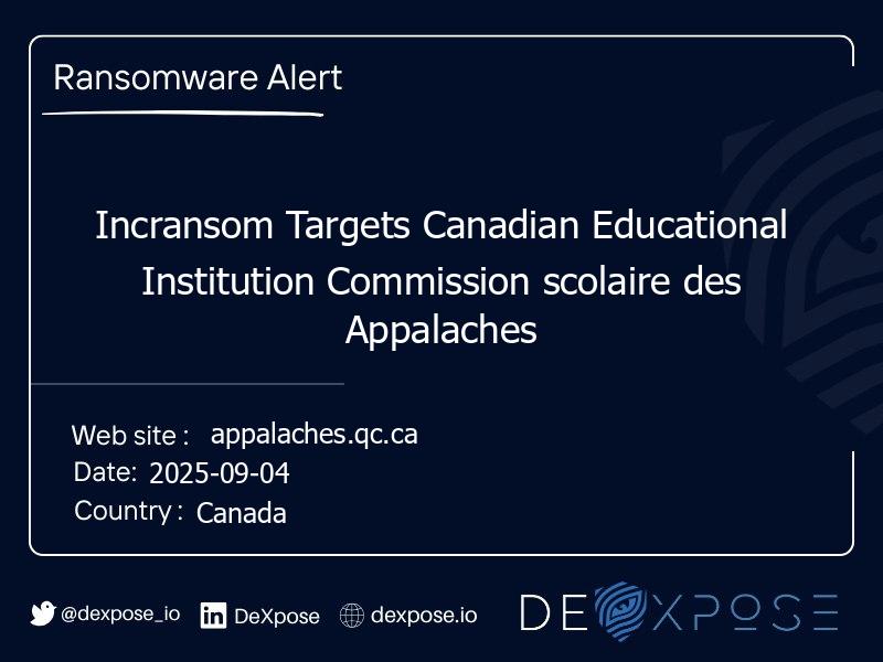 Incransom Targets Canadian Educational Institution Commission scolaire des Appalaches