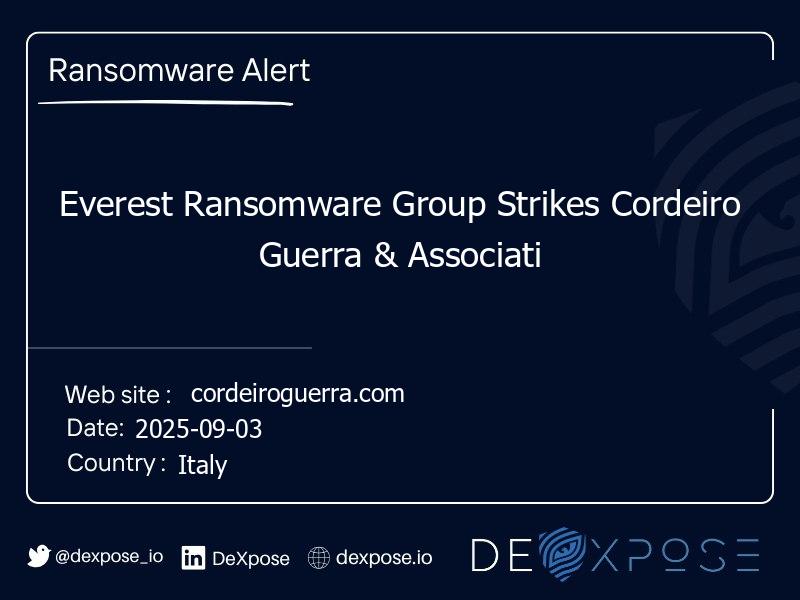 Everest Ransomware Group Strikes Cordeiro Guerra & Associati