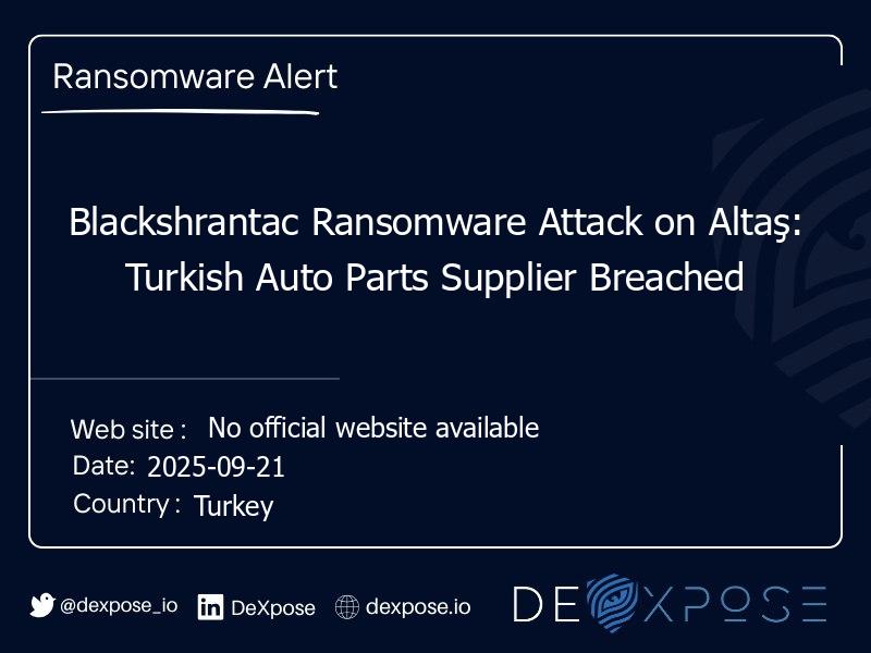 Blackshrantac Ransomware Attack on Altaş: Turkish Auto Parts Supplier Breached