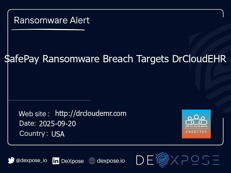 SafePay Ransomware Breach Targets DrCloudEHR
