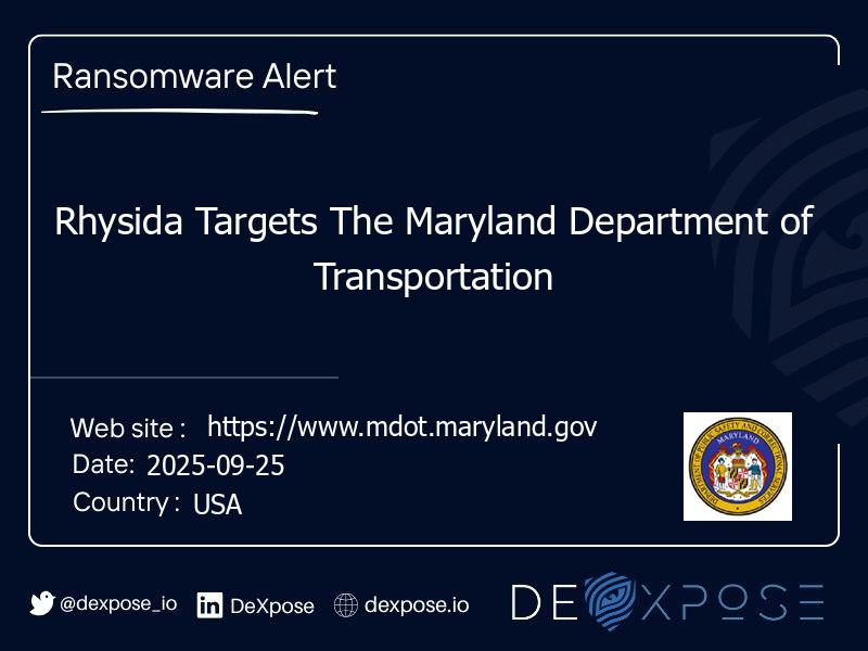 Rhysida Targets The Maryland Department of Transportation