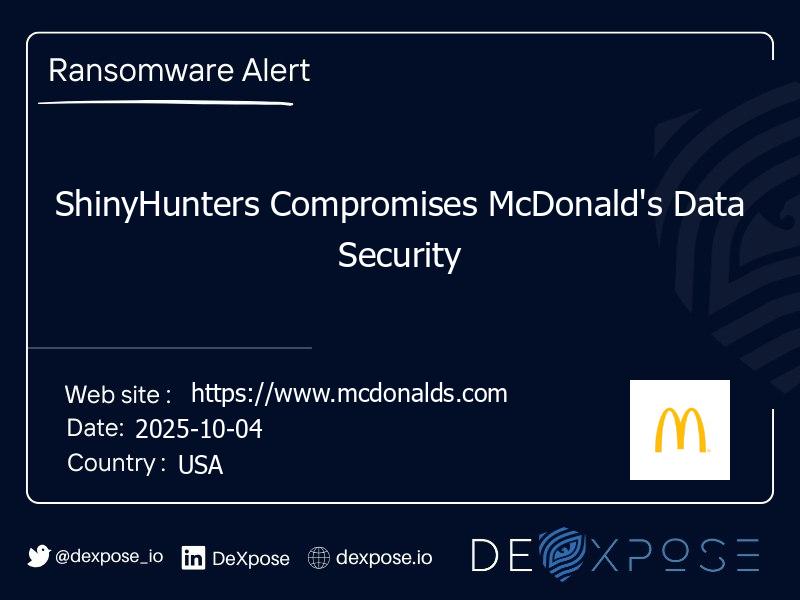 ShinyHunters Compromises McDonald's Data Security
