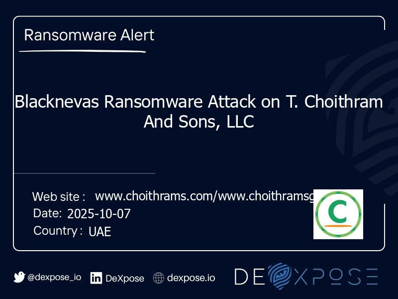 Blacknevas Ransomware Attack on T. Choithram And Sons, LLC