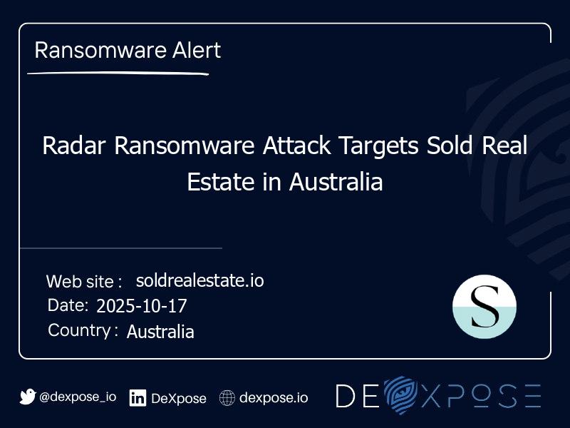Radar Ransomware Attack Targets Sold Real Estate in Australia