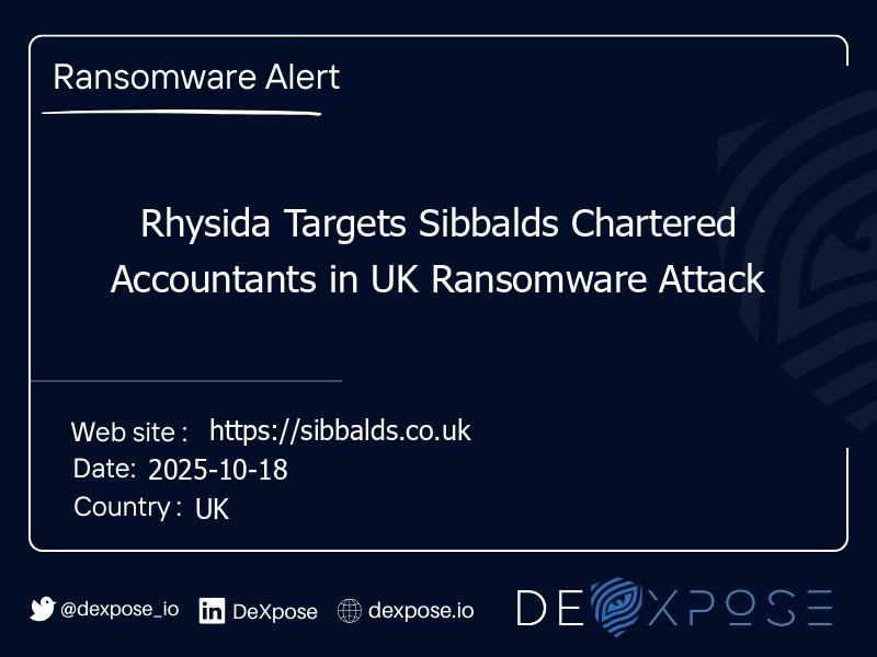 Rhysida Targets Sibbalds Chartered Accountants in UK Ransomware Attack