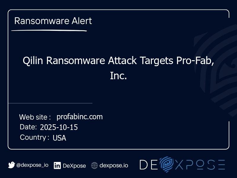 Qilin Ransomware Attack Targets Pro-Fab, Inc.