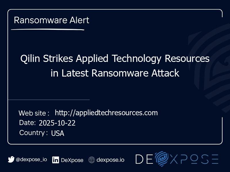 Qilin Strikes Applied Technology Resources in Latest Ransomware Attack
