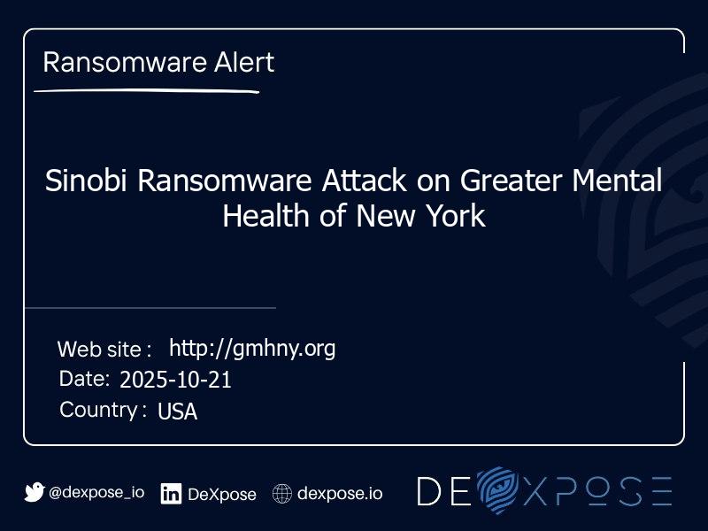 Sinobi Ransomware Attack on Greater Mental Health of New York