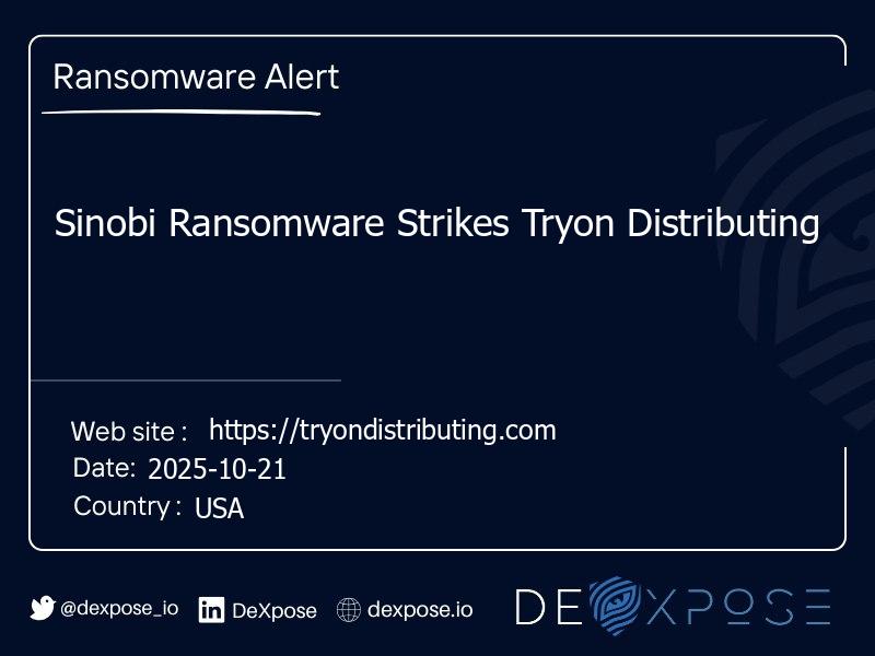 Sinobi Ransomware Strikes Tryon Distributing