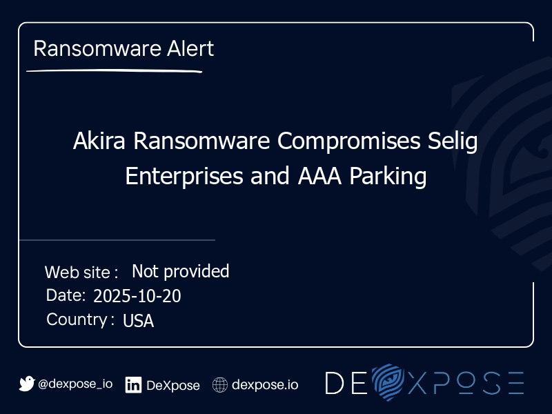 Akira Ransomware Compromises Selig Enterprises and AAA Parking