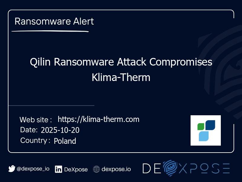 Qilin Ransomware Attack Compromises Klima-Therm