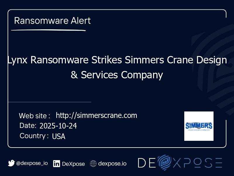 Lynx Ransomware Strikes Simmers Crane Design & Services Company