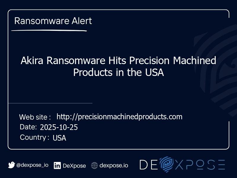 Akira Ransomware Hits Precision Machined Products in the USA