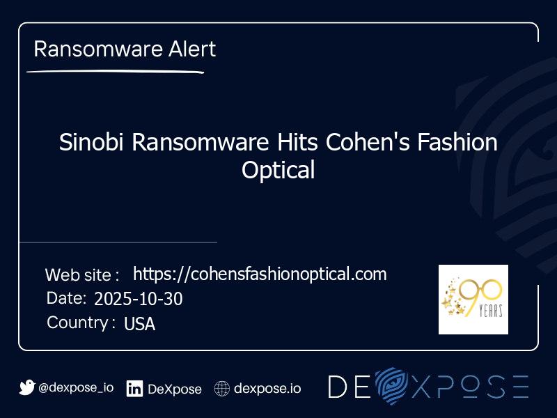 Sinobi Ransomware Hits Cohen's Fashion Optical