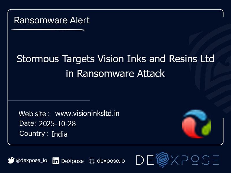 Stormous Targets Vision Inks and Resins Ltd in Ransomware Attack