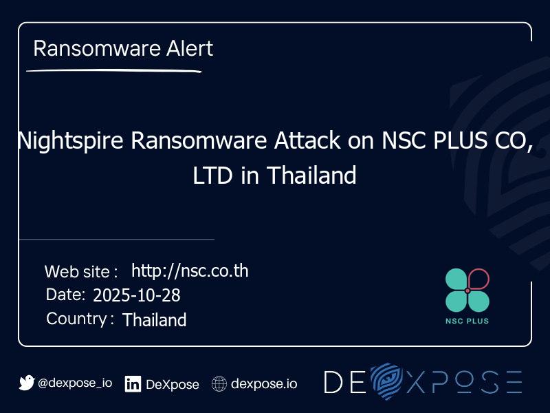 Nightspire Ransomware Attack on NSC PLUS CO, LTD in Thailand