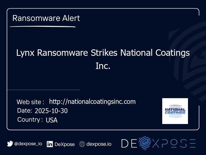 Lynx Ransomware Strikes National Coatings Inc.