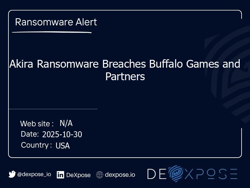 Akira Ransomware Breaches Buffalo Games and Partners