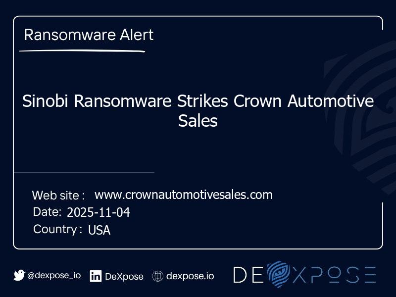Sinobi Ransomware Strikes Crown Automotive Sales