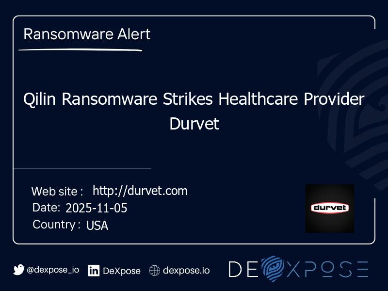 Qilin Ransomware Strikes Healthcare Provider Durvet