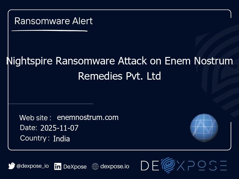Nightspire Ransomware Attack on Enem Nostrum Remedies Pvt. Ltd