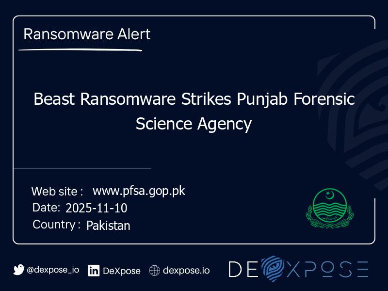Beast Ransomware Strikes Punjab Forensic Science Agency