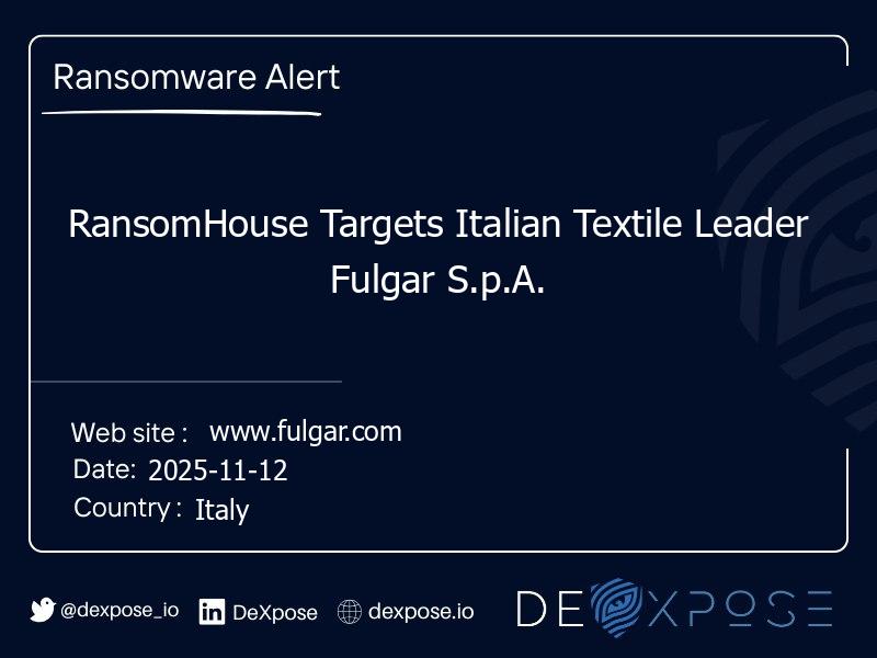 RansomHouse Targets Italian Textile Leader Fulgar S.p.A.