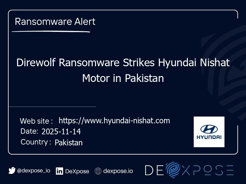 Direwolf Ransomware Strikes Hyundai Nishat Motor in Pakistan