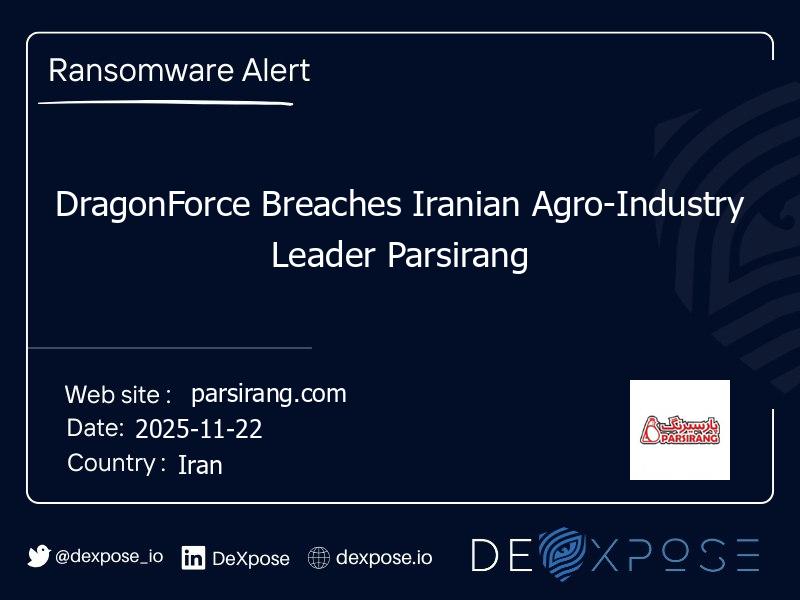 DragonForce Breaches Iranian Agro-Industry Leader Parsirang