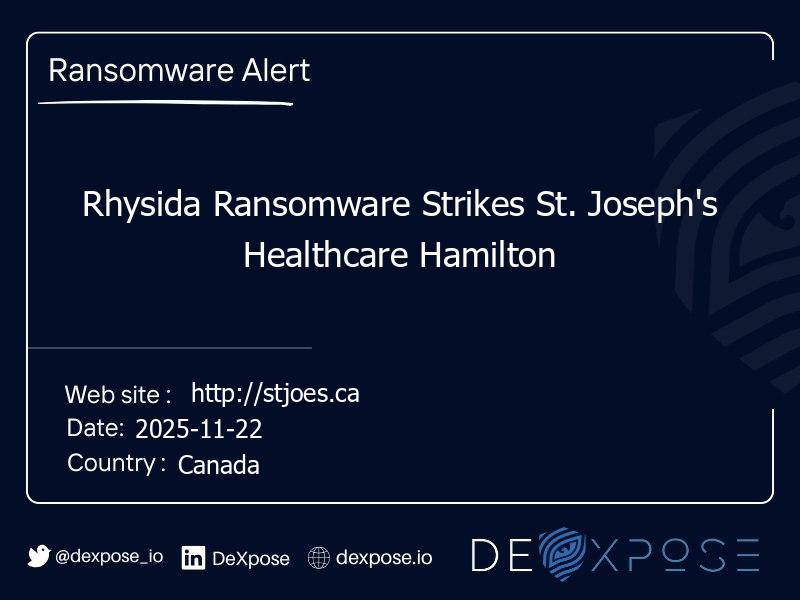 Rhysida Ransomware Strikes St. Joseph's Healthcare Hamilton