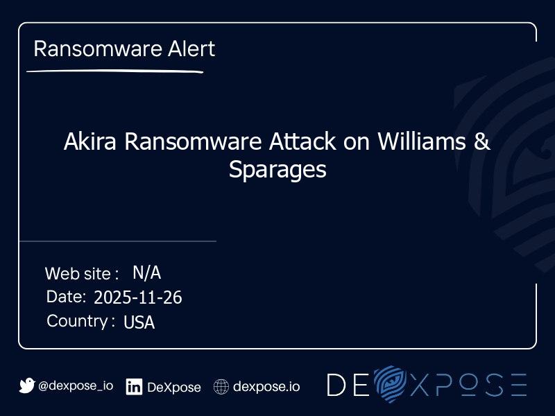 Akira Ransomware Attack on Williams & Sparages
