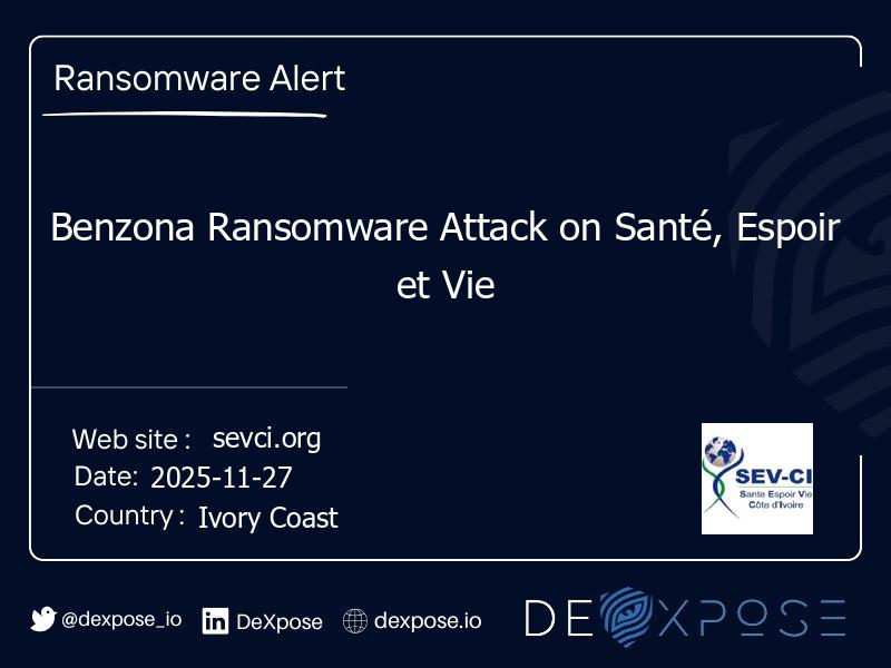 Benzona Ransomware Attack on Santé, Espoir et Vie