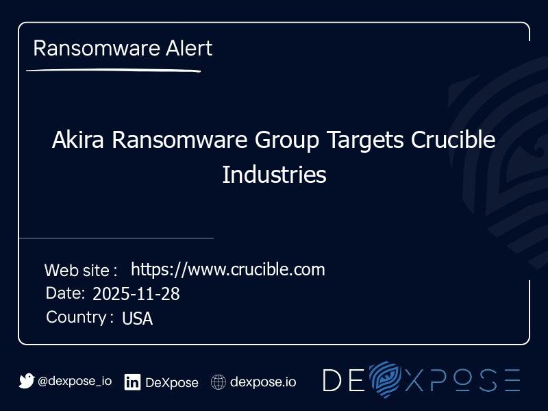 Akira Ransomware Group Targets Crucible Industries
