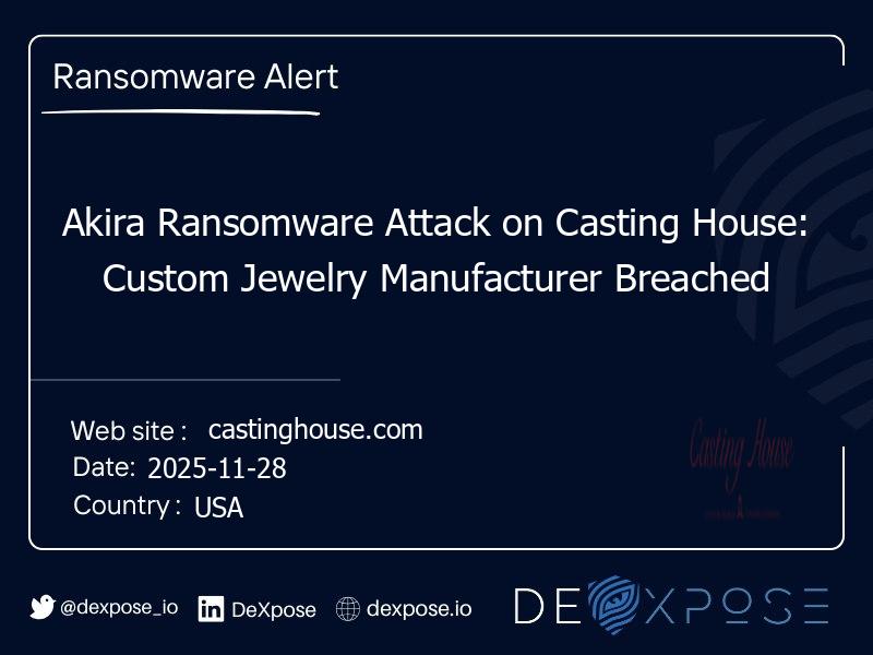 Akira Ransomware Attack on Casting House: Custom Jewelry Manufacturer Breached