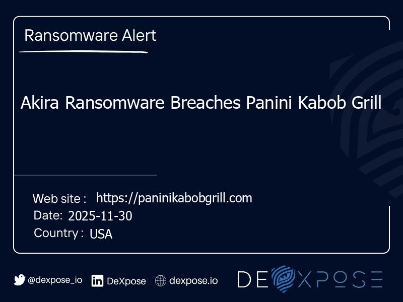 Akira Ransomware Breaches Panini Kabob Grill