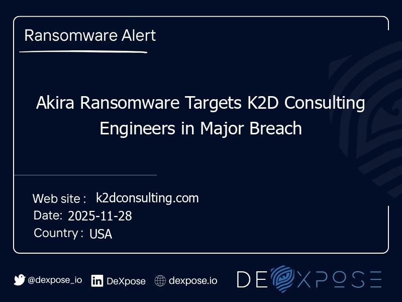 Akira Ransomware Targets K2D Consulting Engineers in Major Breach