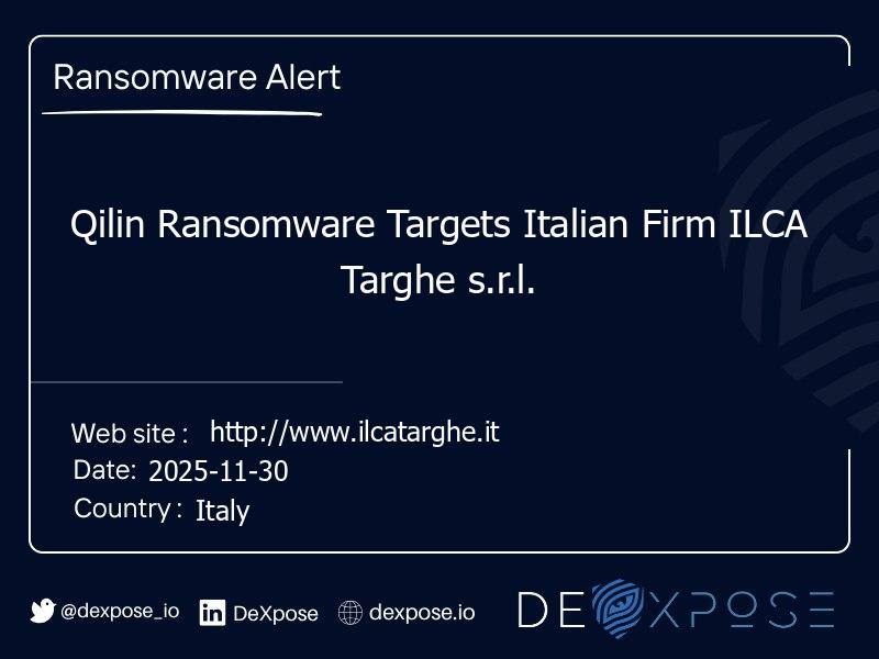 Qilin Ransomware Targets Italian Firm ILCA Targhe s.r.l.
