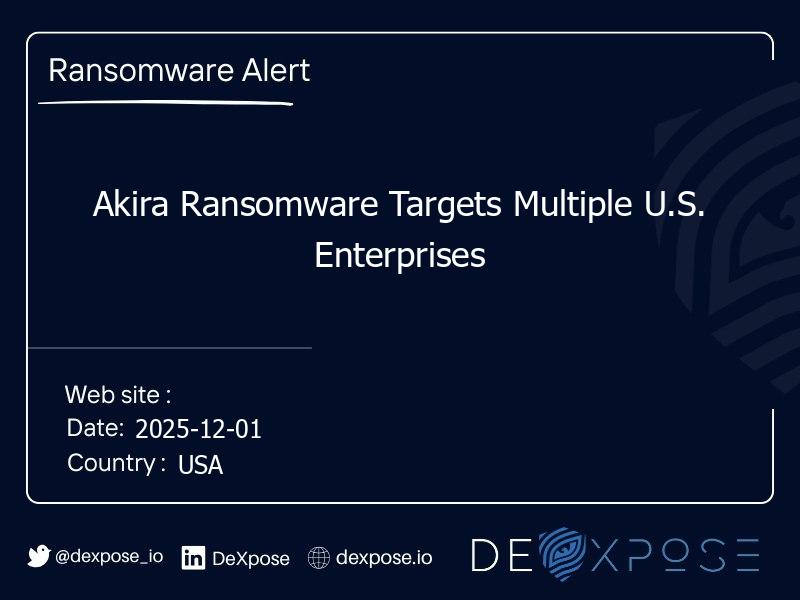 Akira Ransomware Targets Multiple U.S. Enterprises