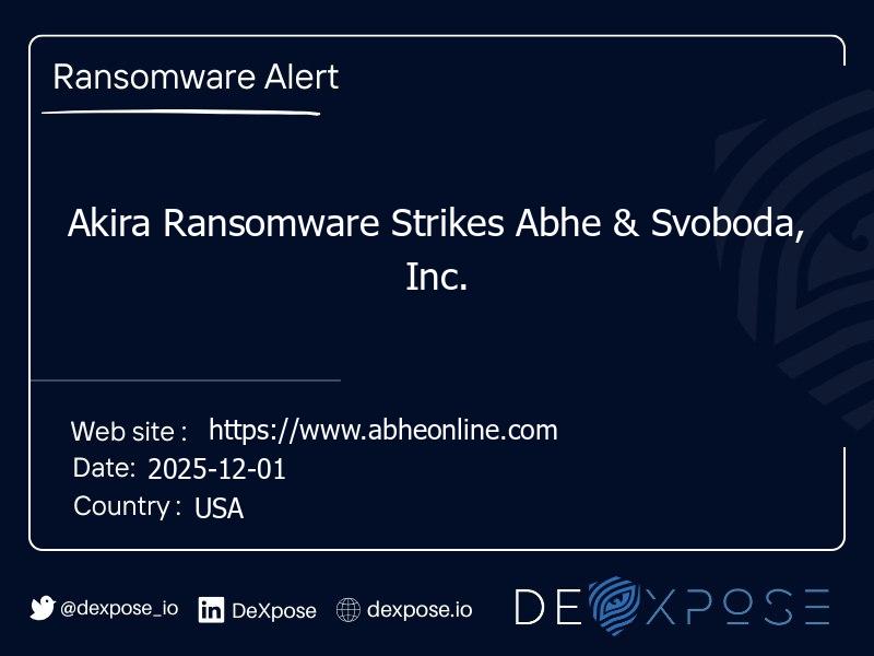 Akira Ransomware Strikes Abhe & Svoboda, Inc.